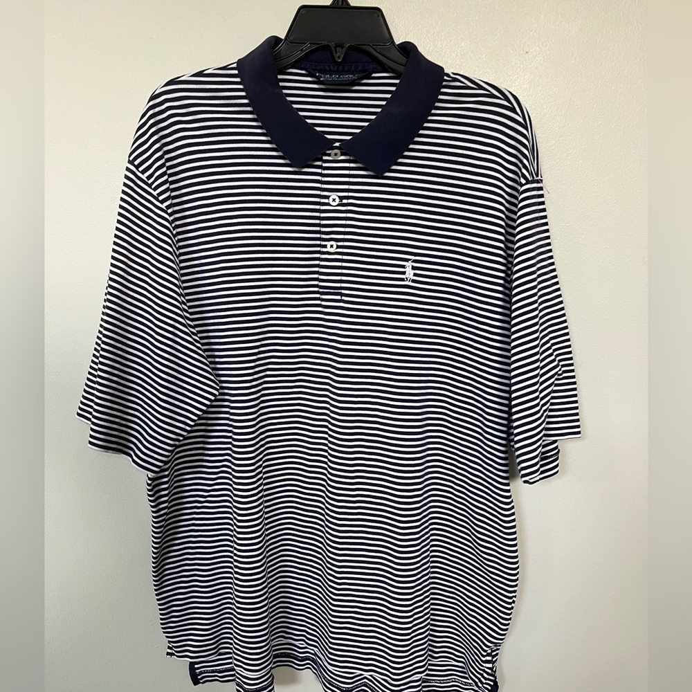 Classic Navy & White Striped Polo Shirt